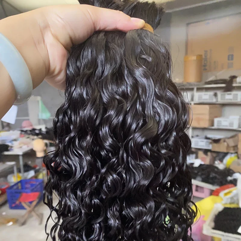 Capelli umani ondulati all'ingrosso per intrecciare capelli brasiliani Remy senza trama, estensioni complete fino in fondo_voghion.com