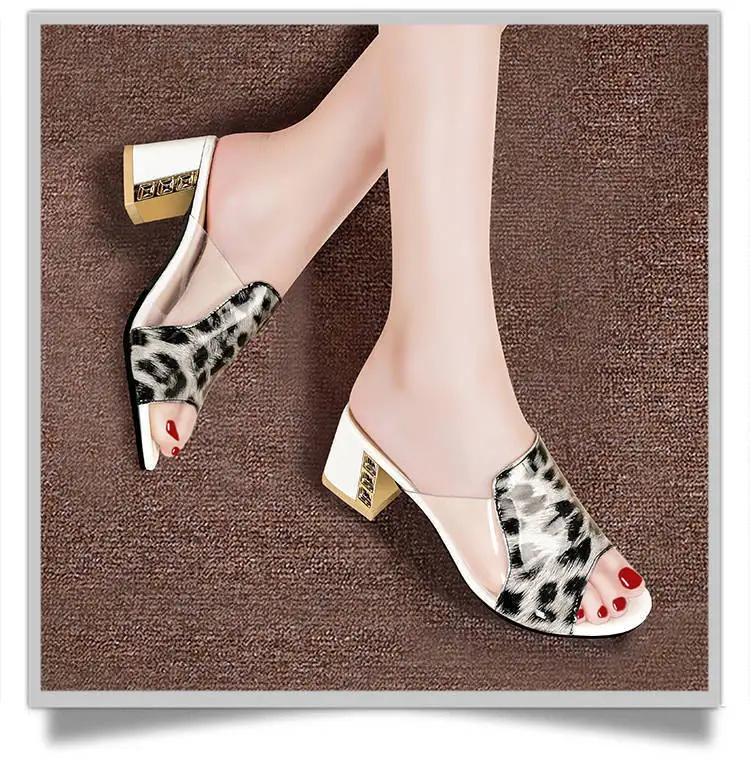 Fashion Ladies High Heel Slippers High Platform Leopard Print Sandals