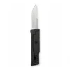 Black handle, silver blade, single-edged