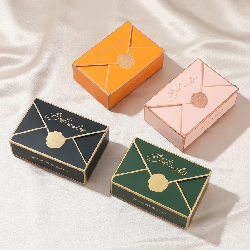 Custom Logo Elegant Envelope Folding Wedding Candy Box Party Favors for Chewing Gum Sushi Potato Chips Paper Gift Box Package