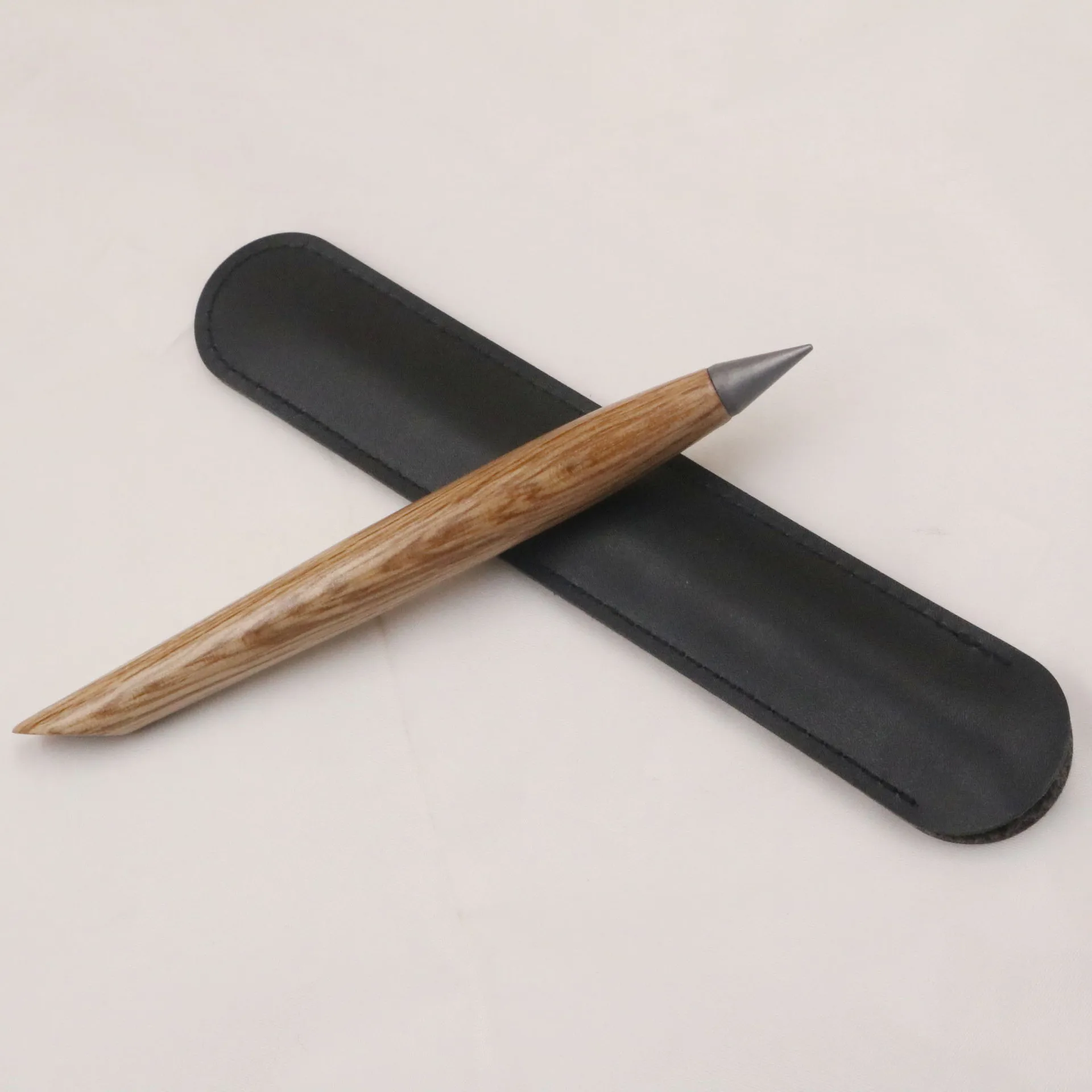 Minimalist Eternal Forever Pencil Anodized Caved Wood Inkless Pen