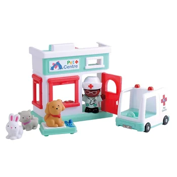 Playgo ANIMAL CARE HOSPITAL Set Unisex Hospital Ambulance with Doll and Cat for Children's Imaginative Play