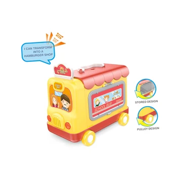 Hot selling high-quality children's toys yellow 2-in-1 bus and burger shop toys