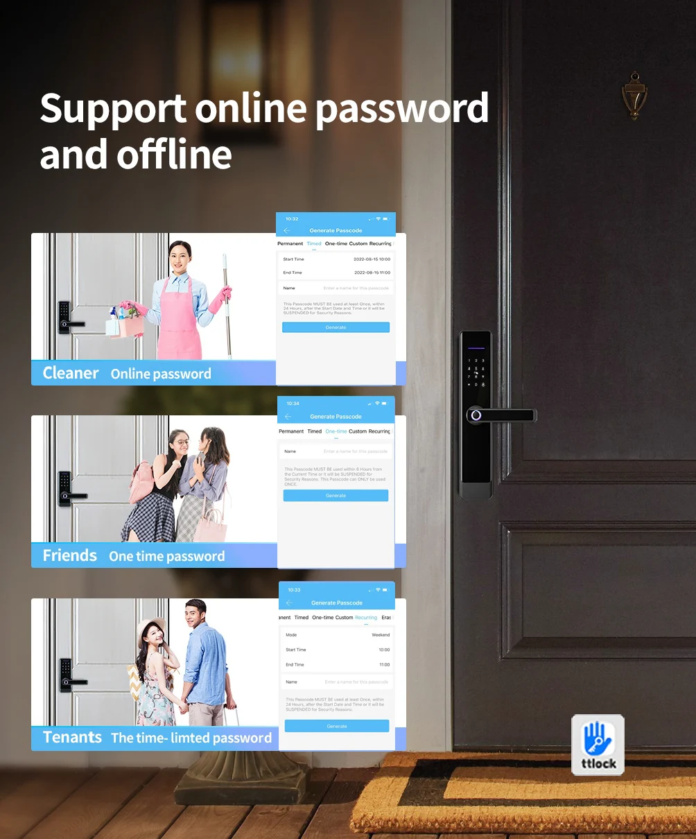 Smartek E908F 6068 Keyless Entry Mật khẩu vân tay Thẻ RFID Khóa ứng dụng Sinh trắc học kỹ thuật số TTlock Khóa cửa thông minh
