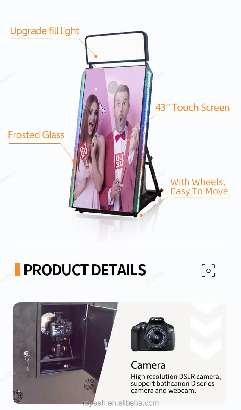 PAAFNN Party Event Wedding 40" Magic Mirror Photo Booth With 21.5" Touch Screen Selfie Machine