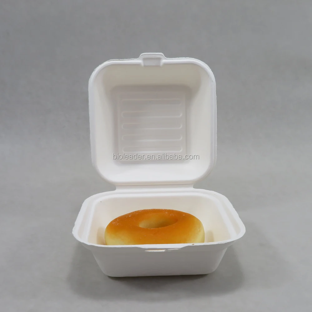 Biodegradable Sugarcane Bagasse 6x6 Inch Burger Box with Lid - Eco ...