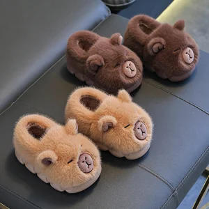 Winter Custom House Slippers Kids Wholesale Fashion Warm Shoes for Teen Boys New Design Girl Fluffy Plush Animal Slippers