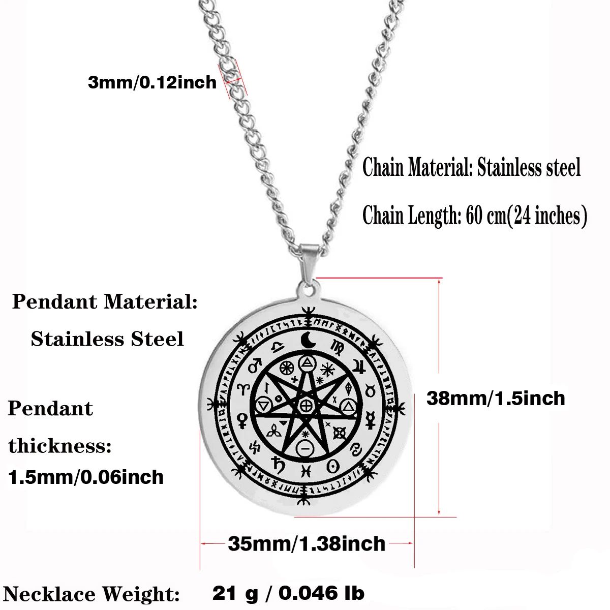 Wiccan Symbol of Protection Mandala Witches Rune Earth Zodiac Wheel of the Year Amulet Talisman Stainless Steel Pendant Necklace
