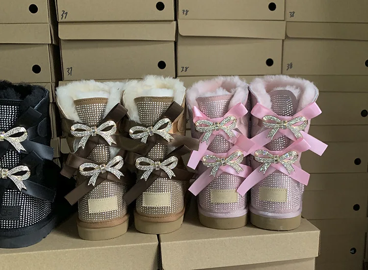 
 Новинка Зима 2021, короткие сапоги из овчины, женские сапоги большого размера со стразами на заказ  