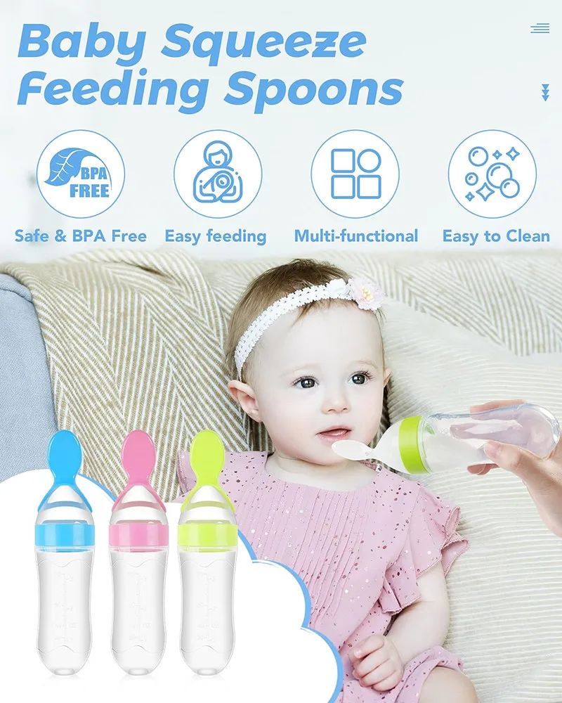 Silicone Baby Food Dispensing Spoon Feeder Infant Squeeze Cereal Feeder Baby Fresh Food Feeder