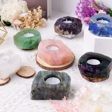 Natural 9-10cm Raw Stone Crystal Candle Holder Rose Quartz Candle Holders Crystal Stone Candle Stand Candlestick Holders