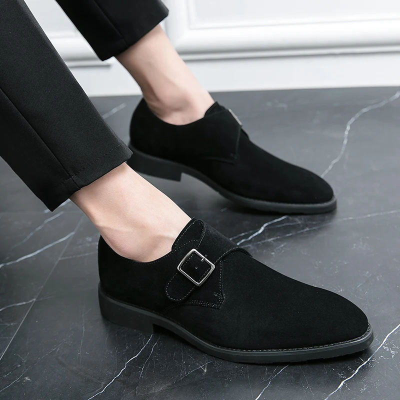 Dress Shoes Faux Suede Leather Comfortable Fashion Slip on Formal Business  Men Monk Strap Shoes