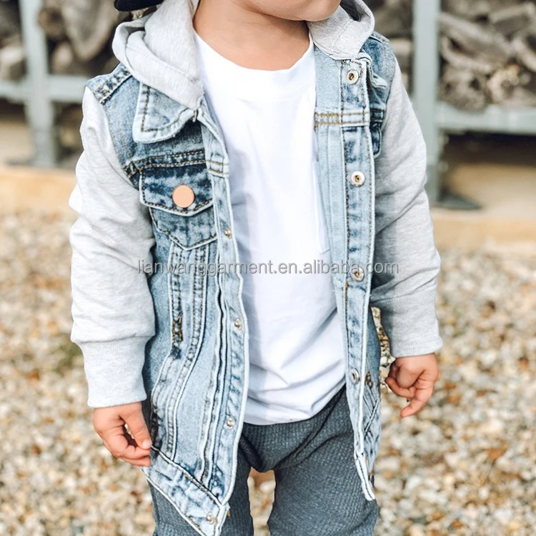 Oem Custom Hood Jean Jacket For Children Toddler Unisex Baby Boys Blue