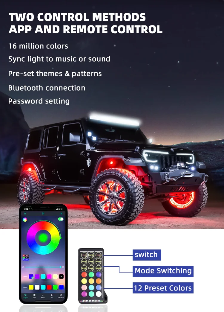 Vehicle 15.5 Inch 17 Inch Waterproof Rgbw Truck Led Wheel Rim Lights