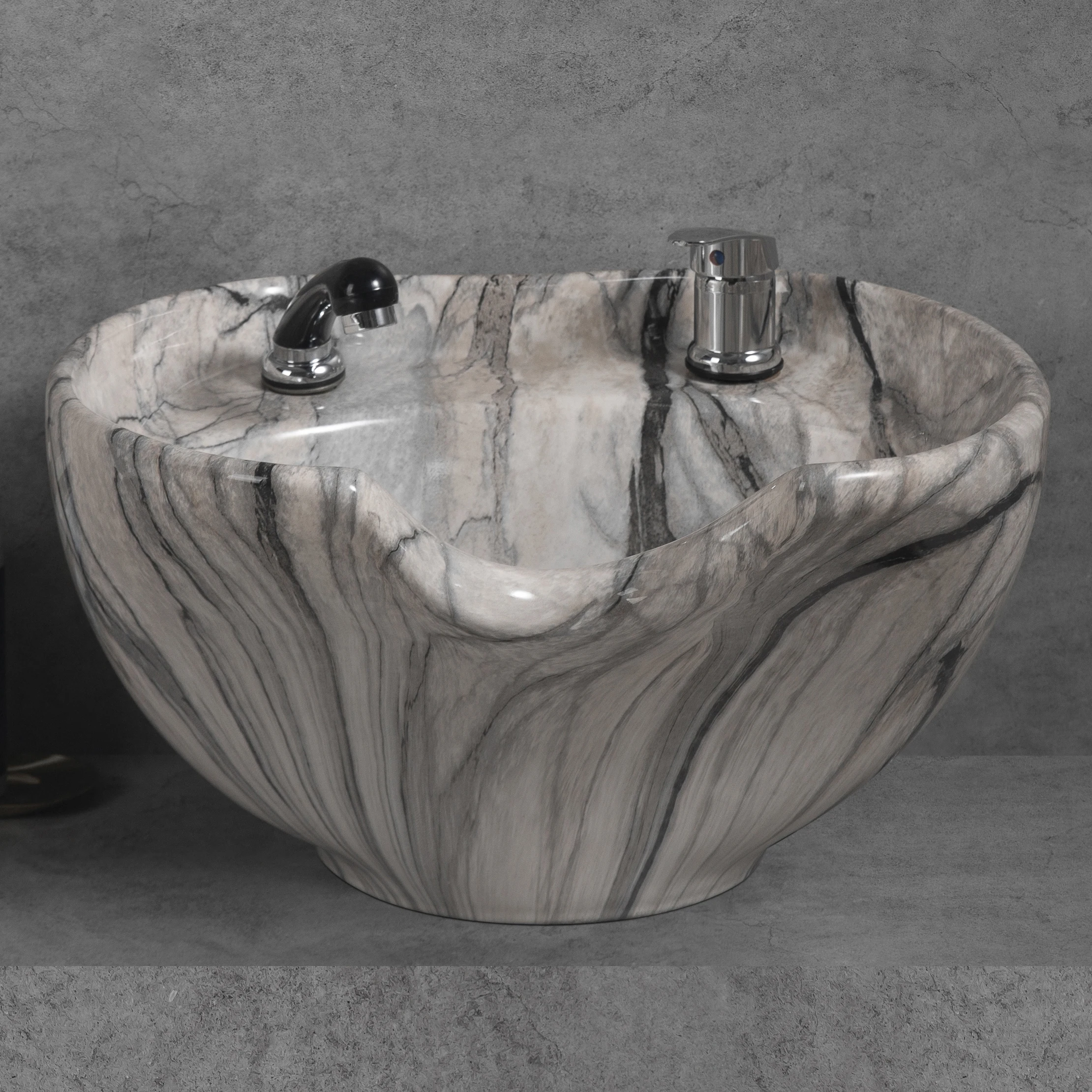 Marble Gray Color Classical Shape Porcelain Barber Shop Wash Hair Sink Bowl Ceramic Salon Shampoo Basin