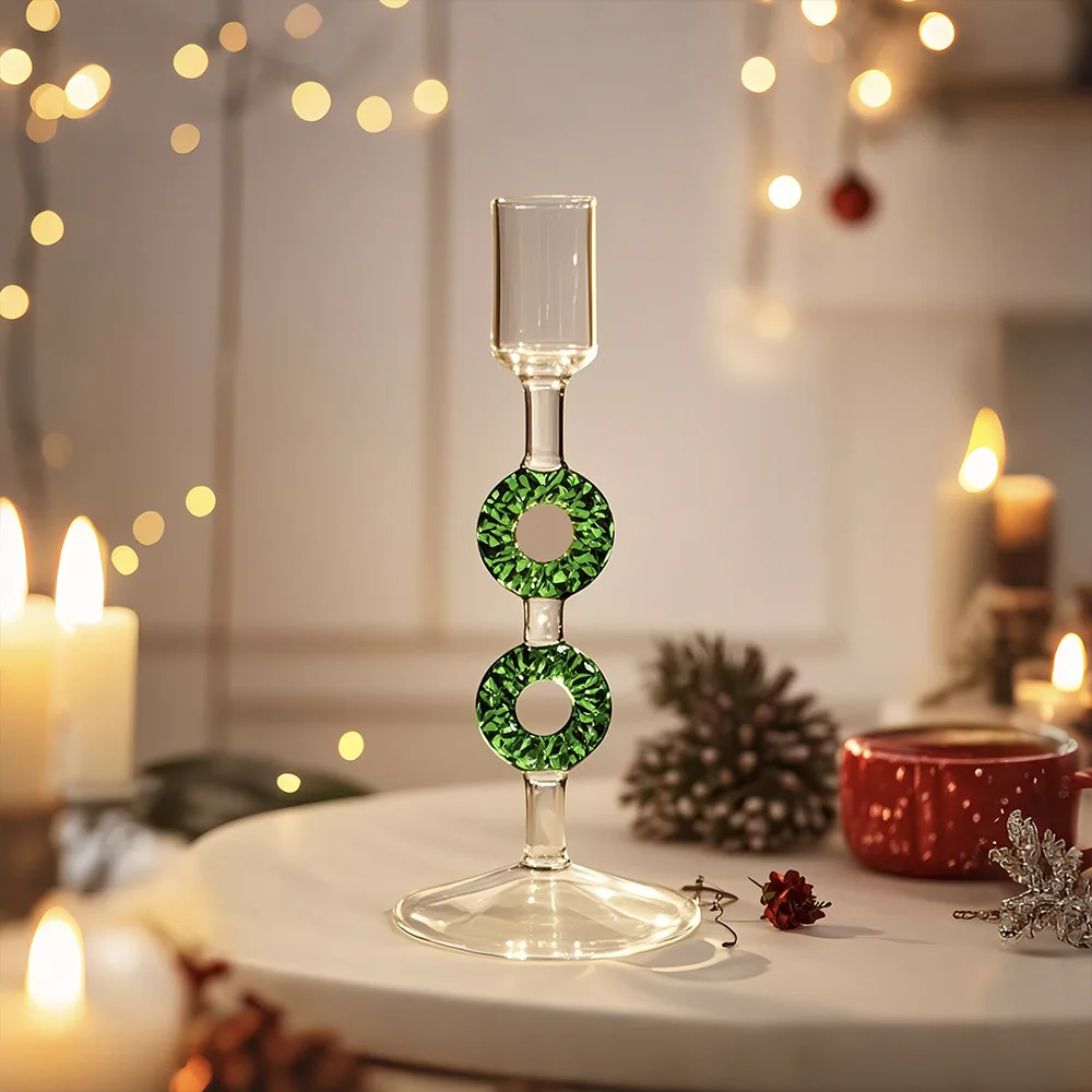 product 3d engraving crystal christmas themed glass candle holders with tree design transparent base for home decor table centerpieces-12