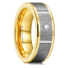 Wholesale Mens Tungsten Wedding Band with Cubic Zircon Flat Cut Gold Engagement Rings Gemstone Tungsten Men Ring Fashion Rings