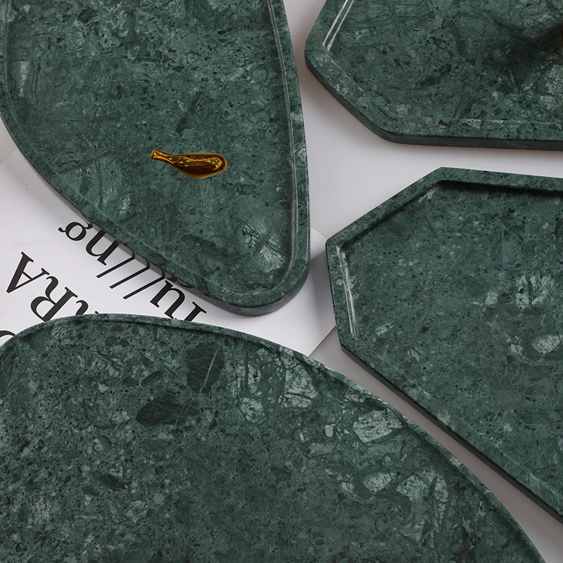 Green Natural Marble Tray Oval and Rectangle Shape for Bathroom Vanity Jewelry Storage and Home Decor