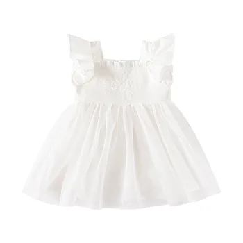 Girls summer clothes 2024 New super fairy square collar dress Western style little girl mesh princess dress