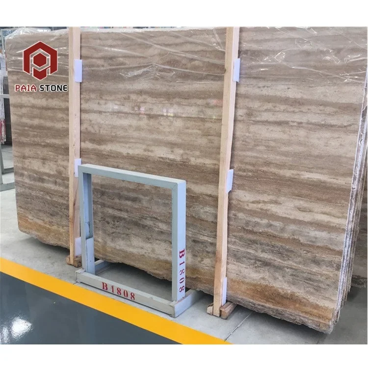 product hot sales wood grain brown coffee travertine marble slab for indoor wall floor design-1