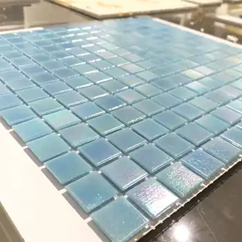 irridiscent light blue color bathroom mosaic tiles and swimming pool tile mosaic splash back hot melting glass mosaics tiles