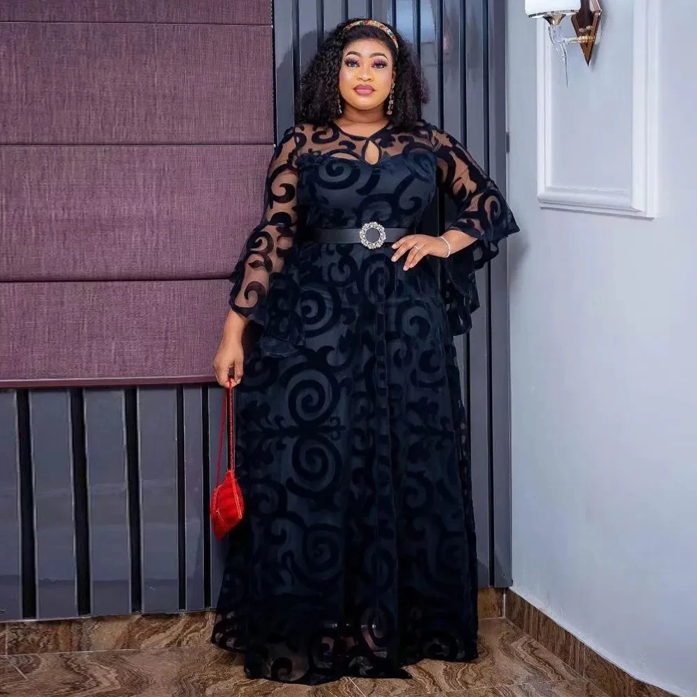 2023 New Plus Size African Chiffon Dresses for Women Elegant Lady Wedding Evening Party Dresses Summer Nigerian Dashiki Clothes