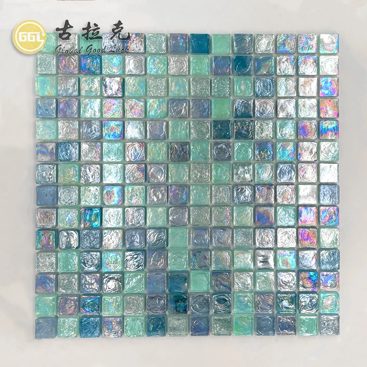 Glass Mosaic for Swimming Pool Kitchen Toilet Bathroom Walls Blue Green Grey Illusion Crystal Tile Wall Decoration supplier