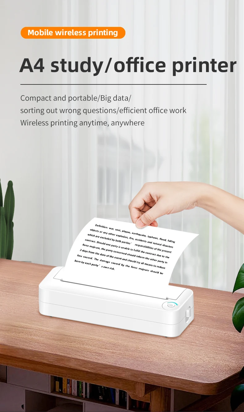 Inkless Portable A4 Size Printer For Pdf Document Printing Wireless Thermal Printer A4 With Usb