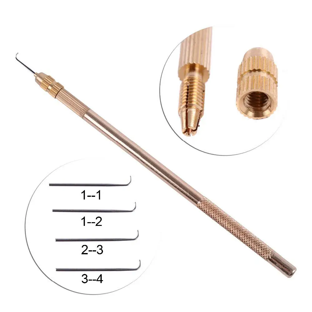 4 pcs Ventilating Needles +1 Brass Holder for Lace Wig Needle 