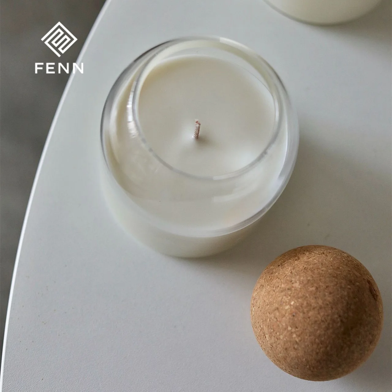 Unique Design Heat Resistant Borosilicate Scented Candle Vessel Nordic Empty Glass Candle Jar With Round Wooden Cork Ball Lids