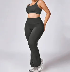 Plus Size New Activewear 4XL Flare Pants Workout Set Women Fitness Clothing Sports Bra Plus Size Yoga Sets Clothing