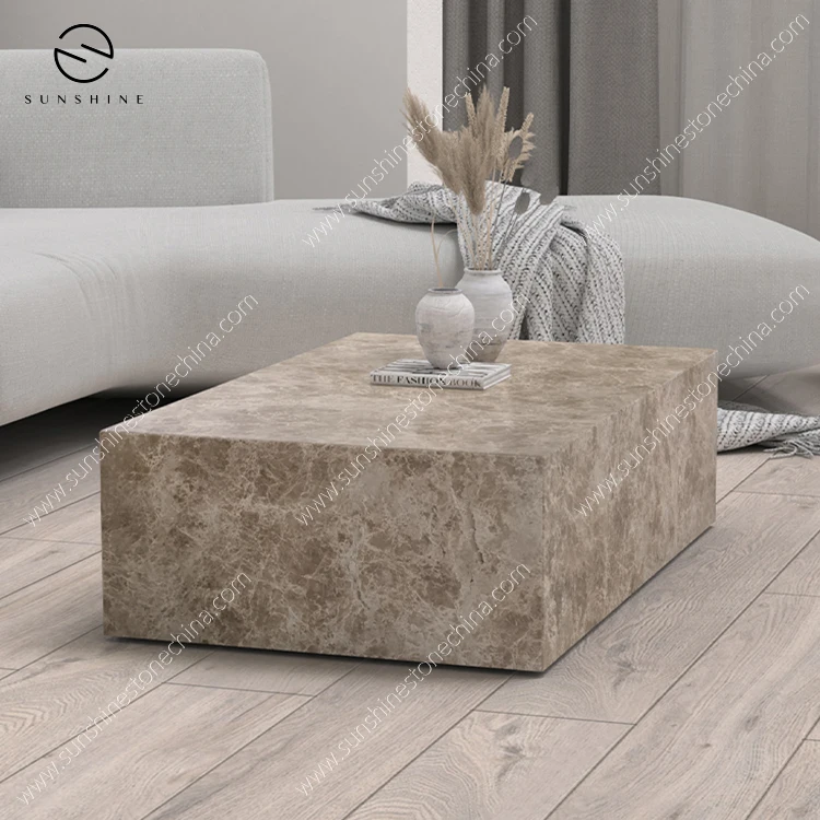 3 Piece Coffee Table Set,Natural Cream Marble Light Emperador Morden