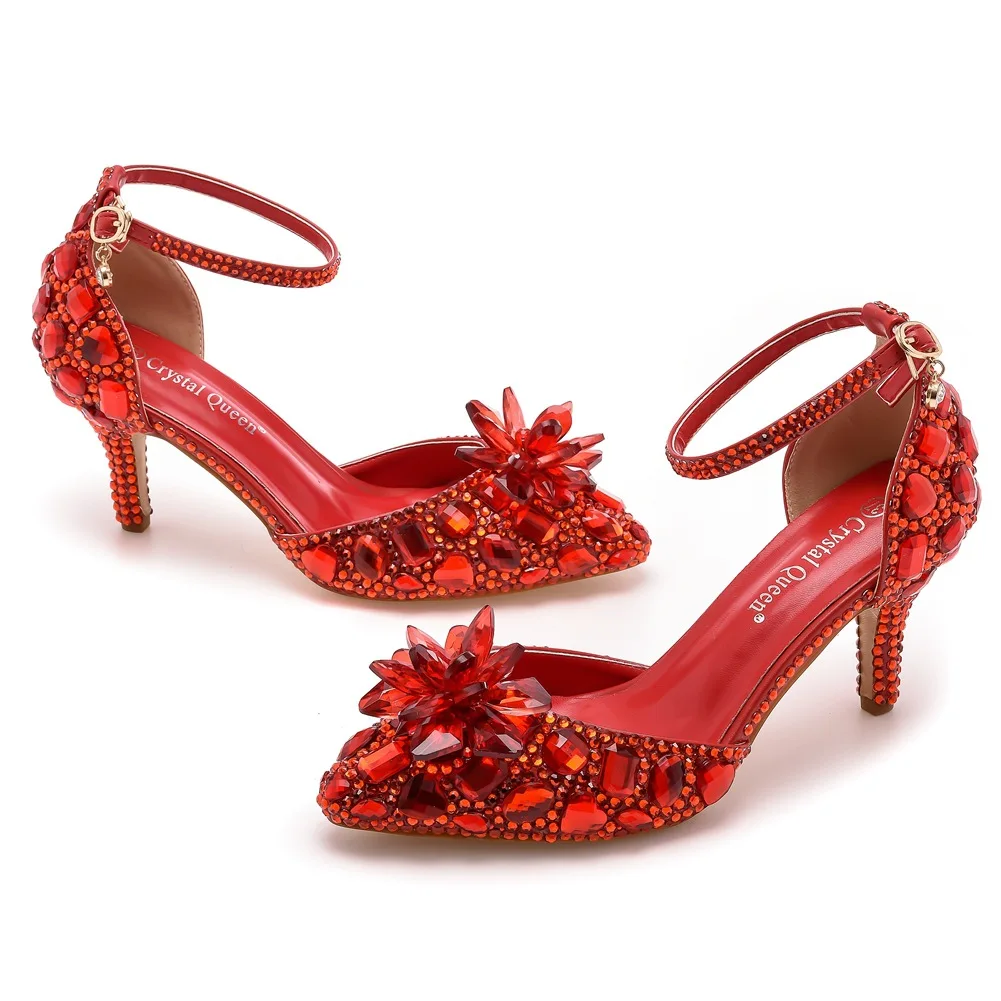 Mulheres High Heel Ouro Vermelho Prata Diamante Sapatos De