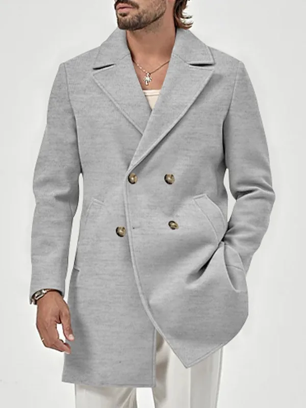 Men's Retro Suit Collar Coat Mid Length Casual Solid Color