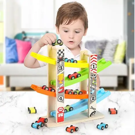 Hot Sale Preshcool Wooden Toy Car Ramp for Toddlers Montessori Fun Car Speed Racing Track Car Games Toy Set