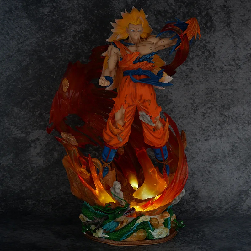Dragons Ball Goku Vegett Vegeta fit three-headed carved luminous statue hand do model ornaments anime action figure
