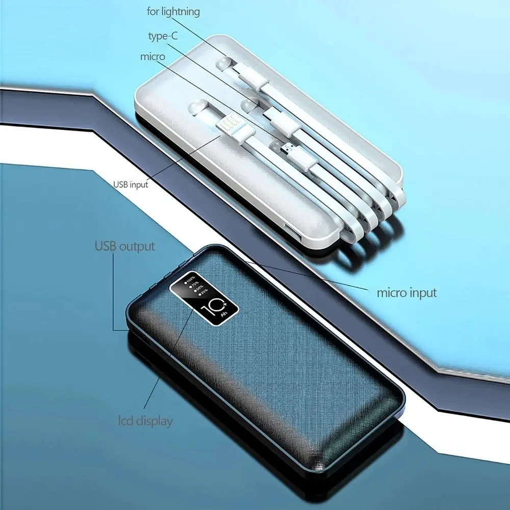 Samples With Free Shipping OEM Factory Portable Multi Funcional PowerBank 10000mAh Built 4 in 1 Cable Power Bank