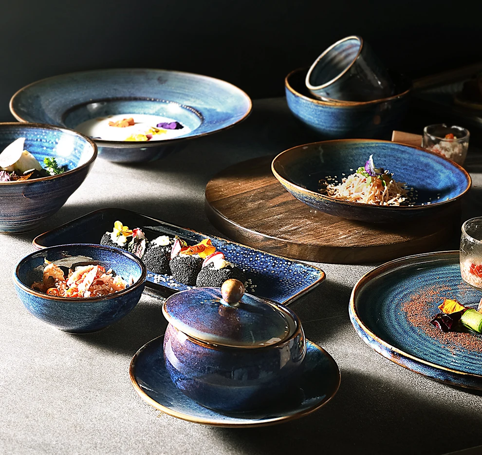 Juego de Vajilla de Porcelana para Restaurante, Vajilla de Cerámica Hecha a  Mano, Platos, Tazas, Cuencos de Gres, Vajilla de Cerámica Duradera de