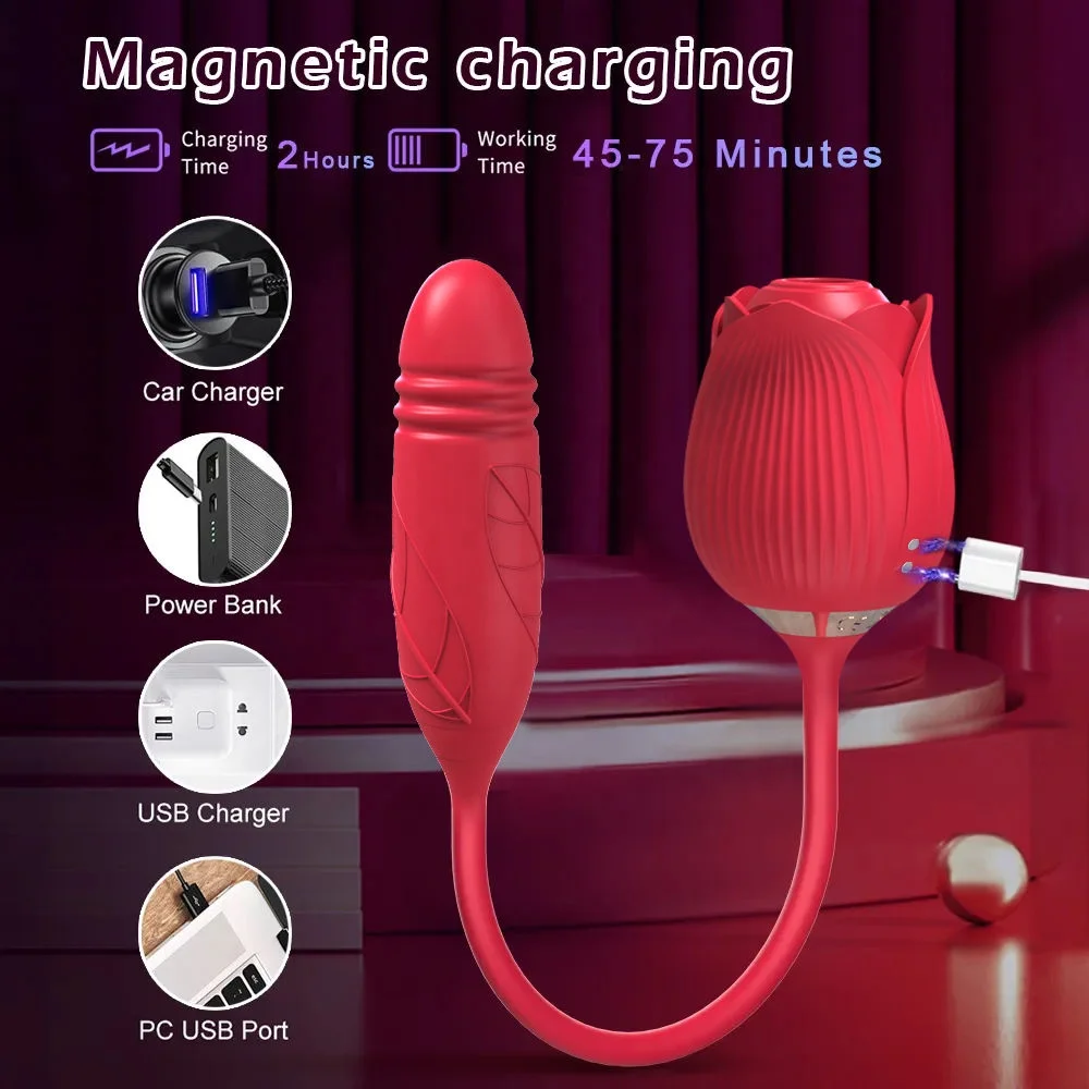 Drop Shipping Wholesale Rose Vibrators with Clit Sucking Nipple Stimulator Clit Sucker Rose Sex Toys Rose Toy Vibrator for Women