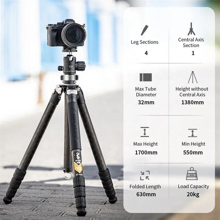 K&F Concept Video Camera Tripod Professional Carbon Fiber