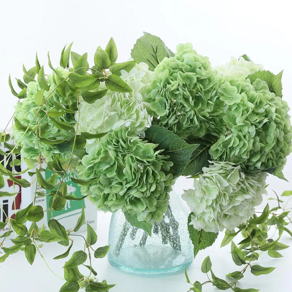 High Quality Artificial Real Touch Latex Hydrangea Flower Stem Large Head for Party Hotel Wedding Table Decorative Flowers Blue