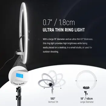 NEEWER Professional Ring Light with Stand and Phone Holder, 18 Inch Ultra Thin, 45W 2900K-7000K TLCI98, Remote Shutter & App detail image