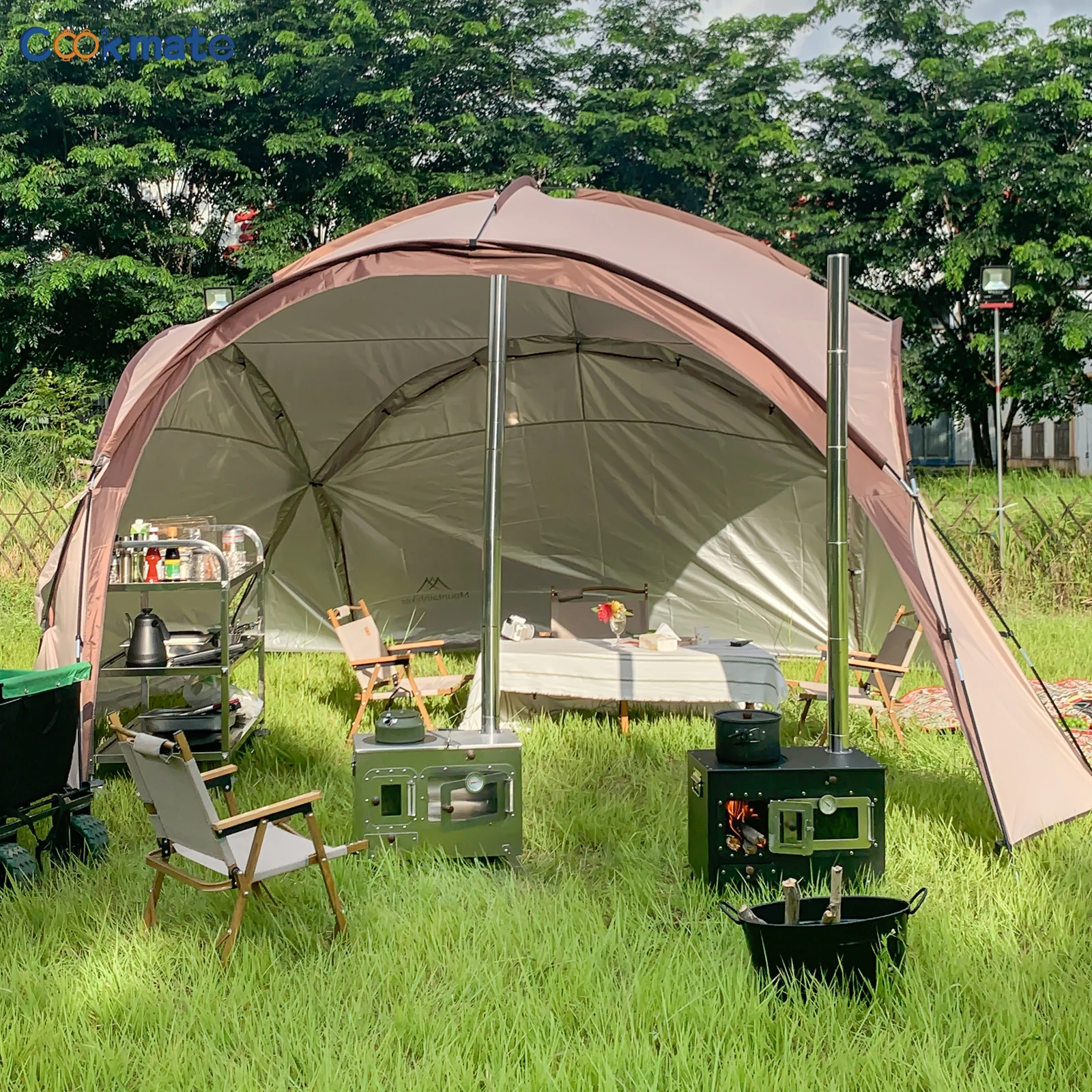 Poêle à Bois De Camping Pliable Avec Cheminée – Double Paroi, Pour Tente Et Extérieur