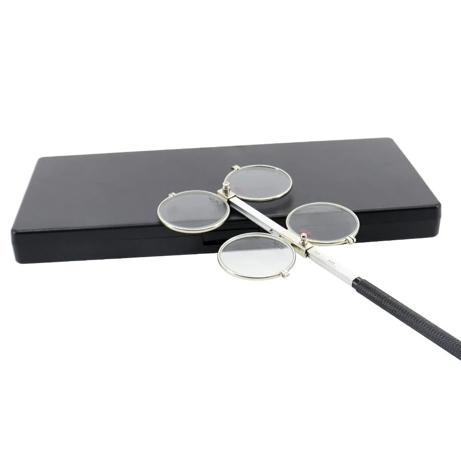 Top Grade Optical Adjustable PD Scale Copper 4-Lens Confirmation Test Metal Ophthalmic Flipper with Black Hard Case