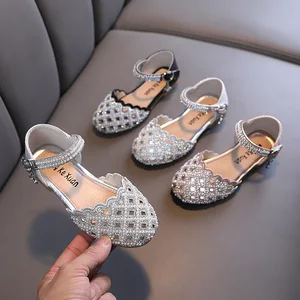 Beautiful Low Heel Pearl Shoes for Teen Children Wholesale Girls Sandals Summer Breathable New Sequined Kids Princess Shoes