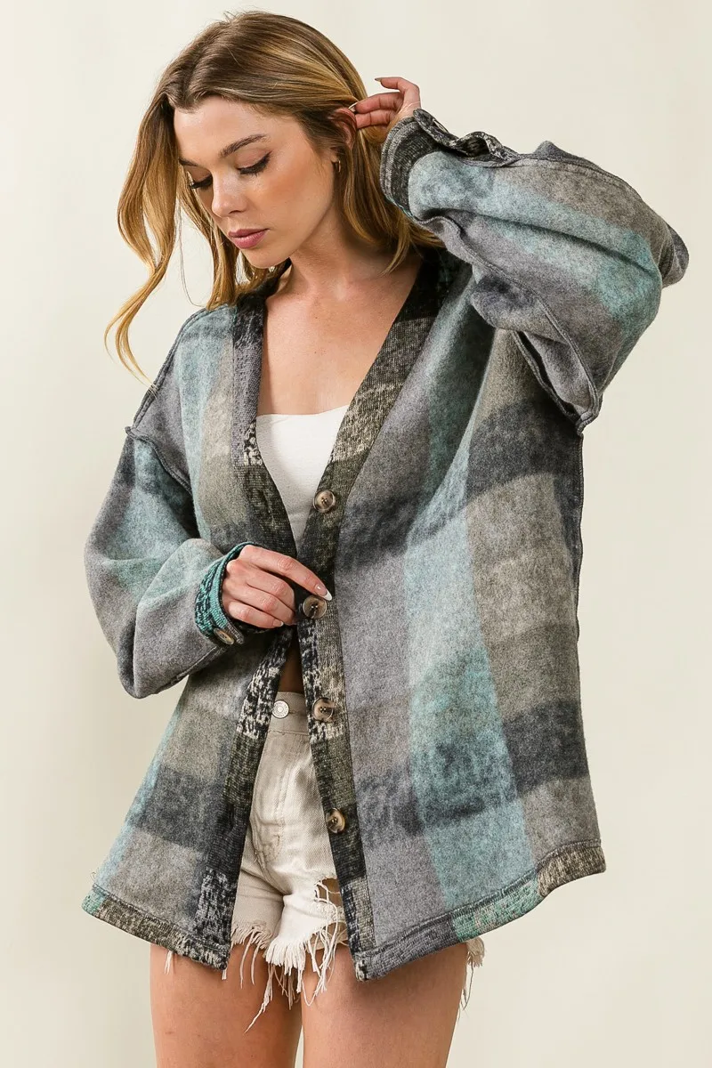 Personalised Women's Shacket Long Sleeve Button Plaid Coat_voghion.com