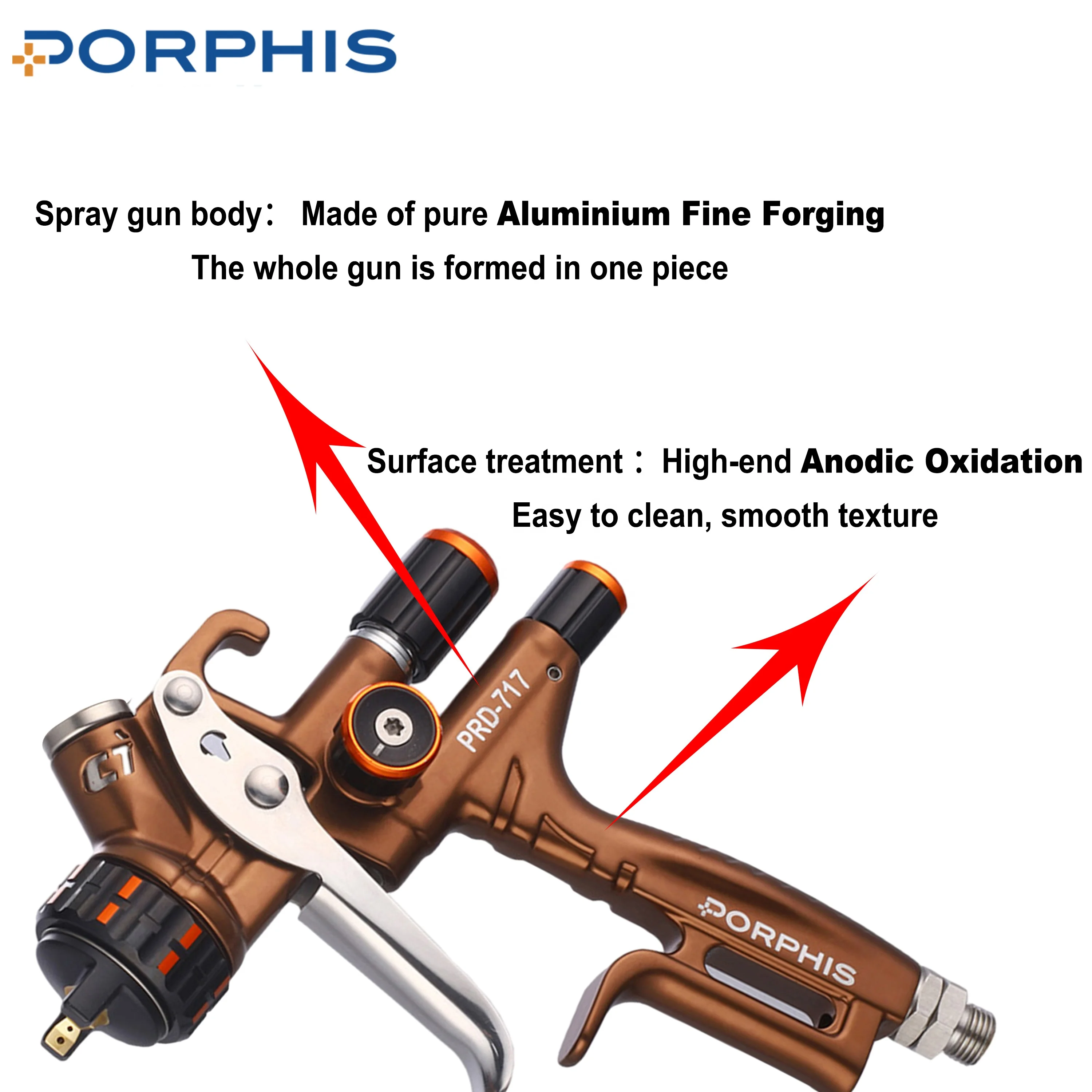 PORPHIS PRD-717 Car Paint Spray Gun - 1.3mm Nozzle, Gravity Feed