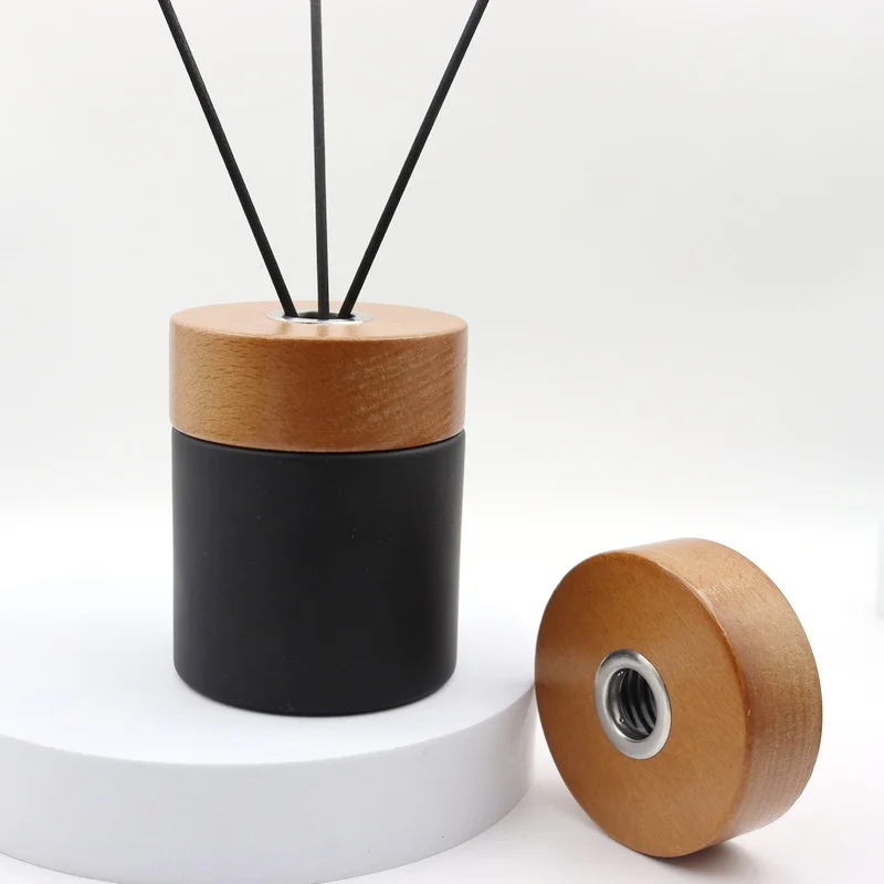 Empty Glass Reed Diffuser Bottle With Wooden Lid  Diffuser Bottle 200ml 100ml Matte Black Diffuser Bottle