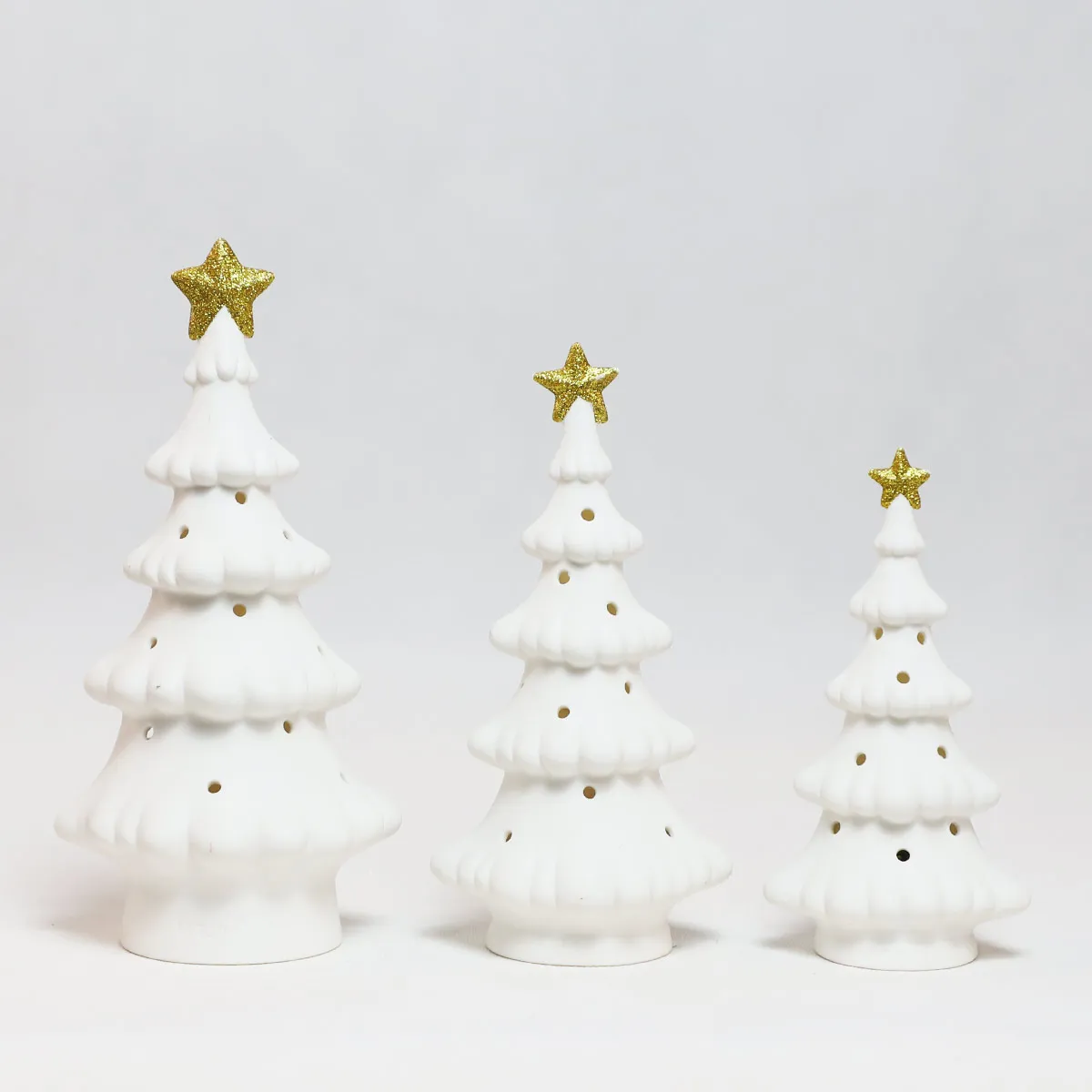 Best Selling christmas decorations white ceramic ornaments christmas tree topper ceramic star with led