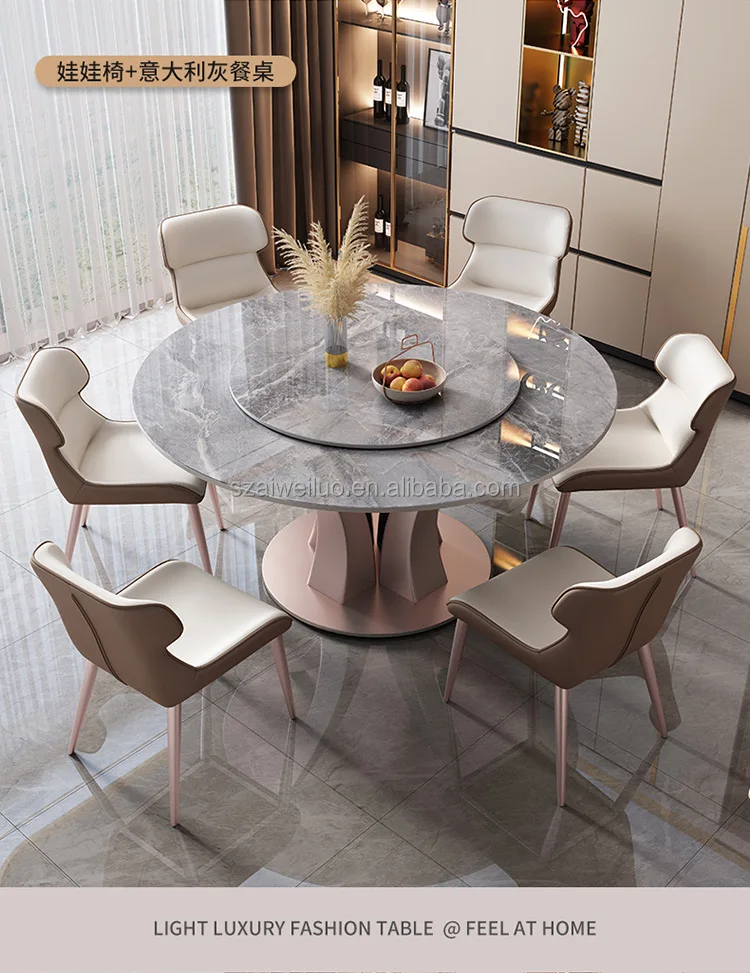 Italian Round Dining Table With Leather Chairs Marble Top Round Dining